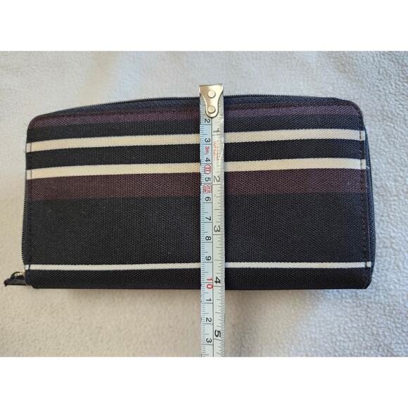 Vintage Kate Spade Wallet Zip Around Stripped Classic Black White Brown - Picture 6 of 10